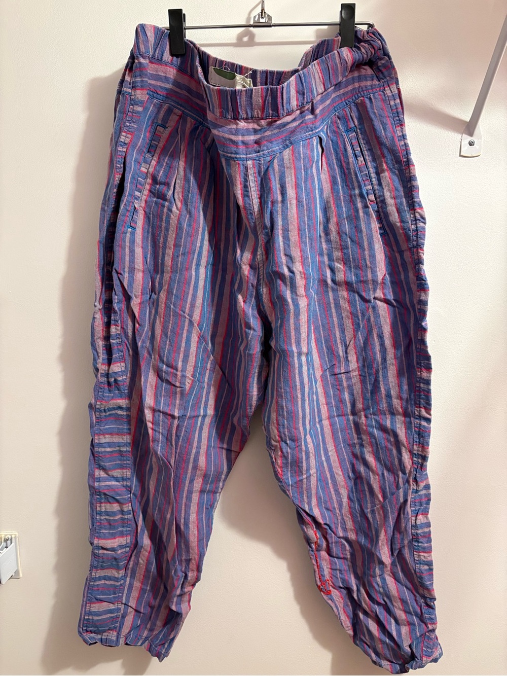 Anthropologie Striped Ankle Cargo Pants in Purple & Blue